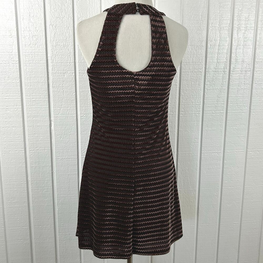 Candies Y2K Velour Chevron Mini Dress Brown Grunge Indie Sleaze Size XS - Picture 6 of 7